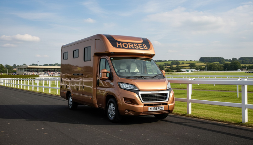 Bronze horsebox on the racecourse track