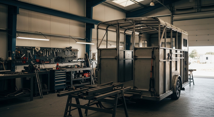 Horsebox frame under construction in the workshop