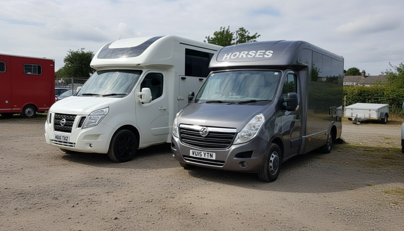 White and silver horseboxes side by side